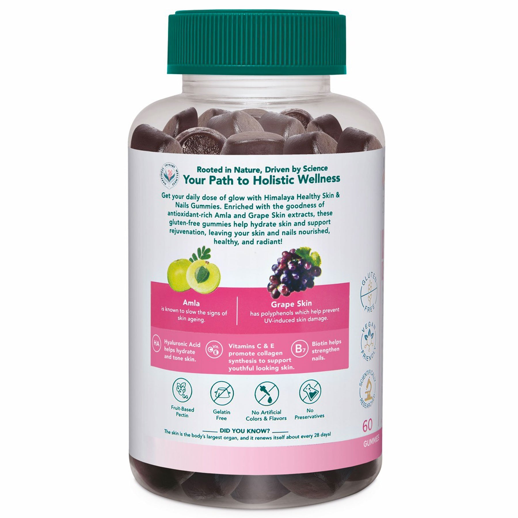 Himalaya Skin & Nail Health Gummies For Healthy, Glowing, Youthful Skin & Nails | With 5 Essential Vitamins, Gelatin-Free Fruit Based Gummies | 100% Vegetarian, 60 Gummies