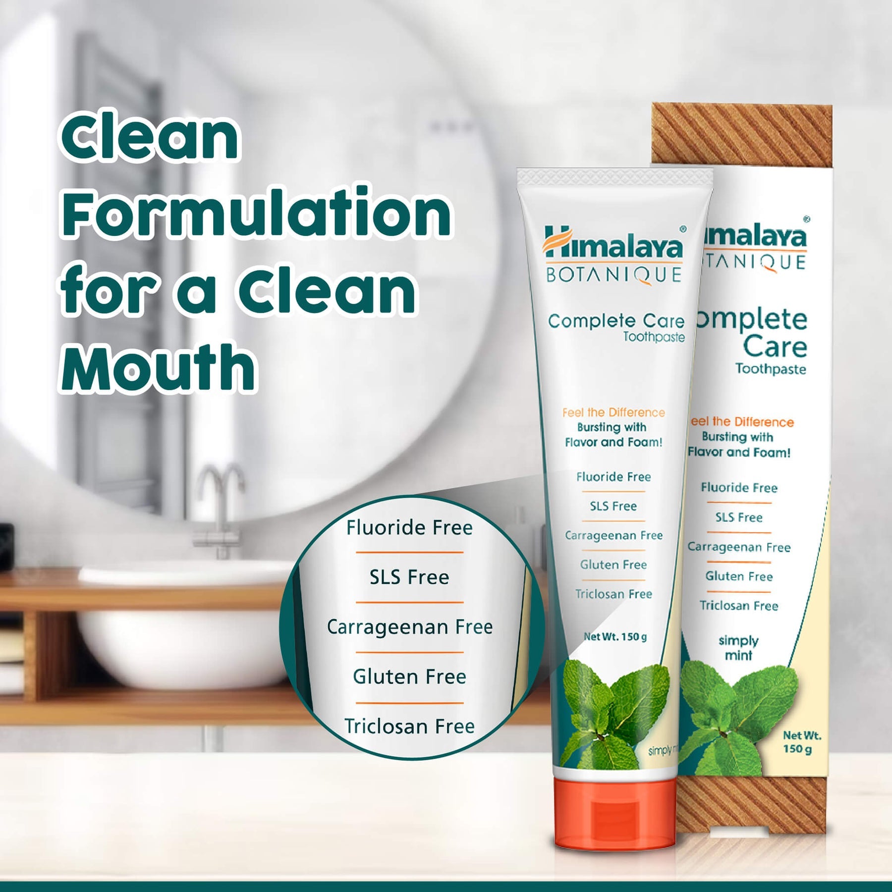 Himalaya Botanique Complete Care Toothpaste - Simply Mint, Free From Fluoride & SLS | For Fresh Breath & Clean Mouth | 150gm