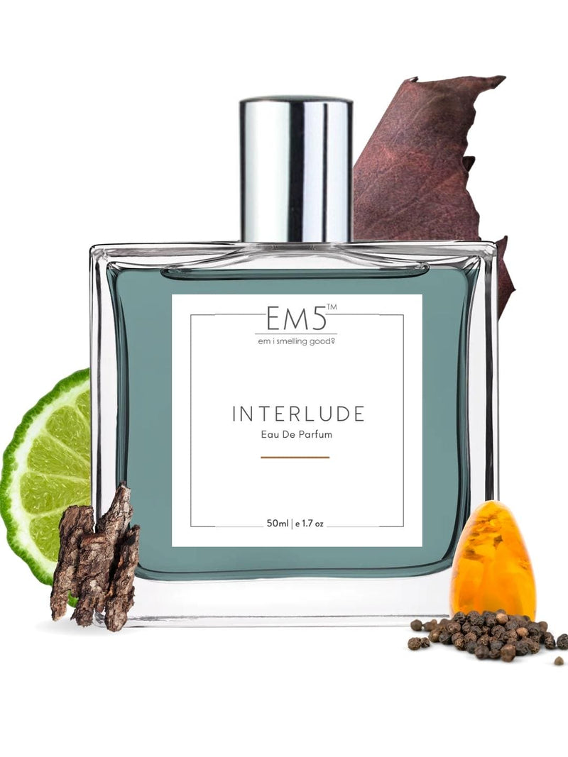 Em5 Interlude Perfume For Men 1.7 Fl.oz. | Eau De Parfum  | Strong And Long Lasting Spray | Amber Smoky Woody | Luxury Gift For Men