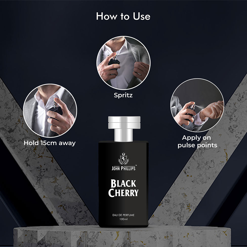 John Phillips Black Cherry Long Lasting Eau De Parfum 100ml 3.4 Fl.oz. Fougere Aromatic | French Perfume Ideal For Men & Women