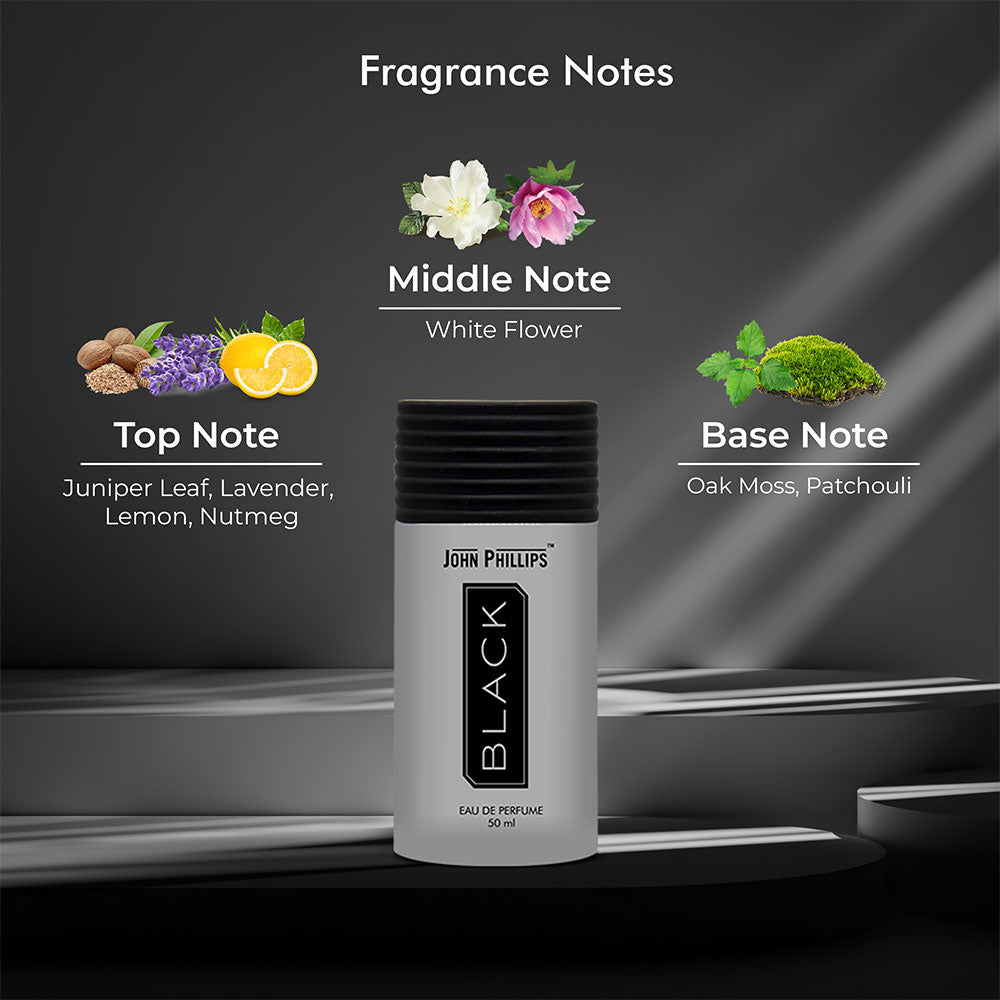 John Phillips Black Long Lasting Eau De Parfum  50ml 1.6 Fl.oz. Citrusy & Musky | French Perfume Ideal For Men