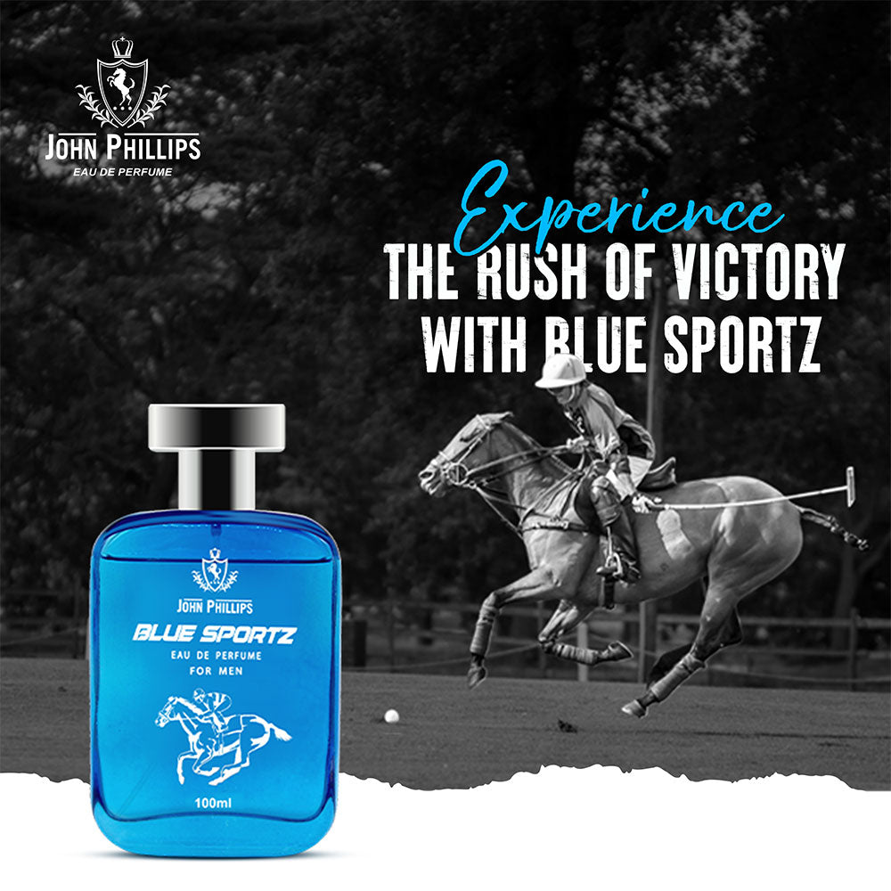 John Phillips Blue Sportz Eau De Perfume 100ml 3.4 Fl.oz. Skin Friendly & Long Lasting Perfume | Men Fragrance For Morning , Gym & Travel