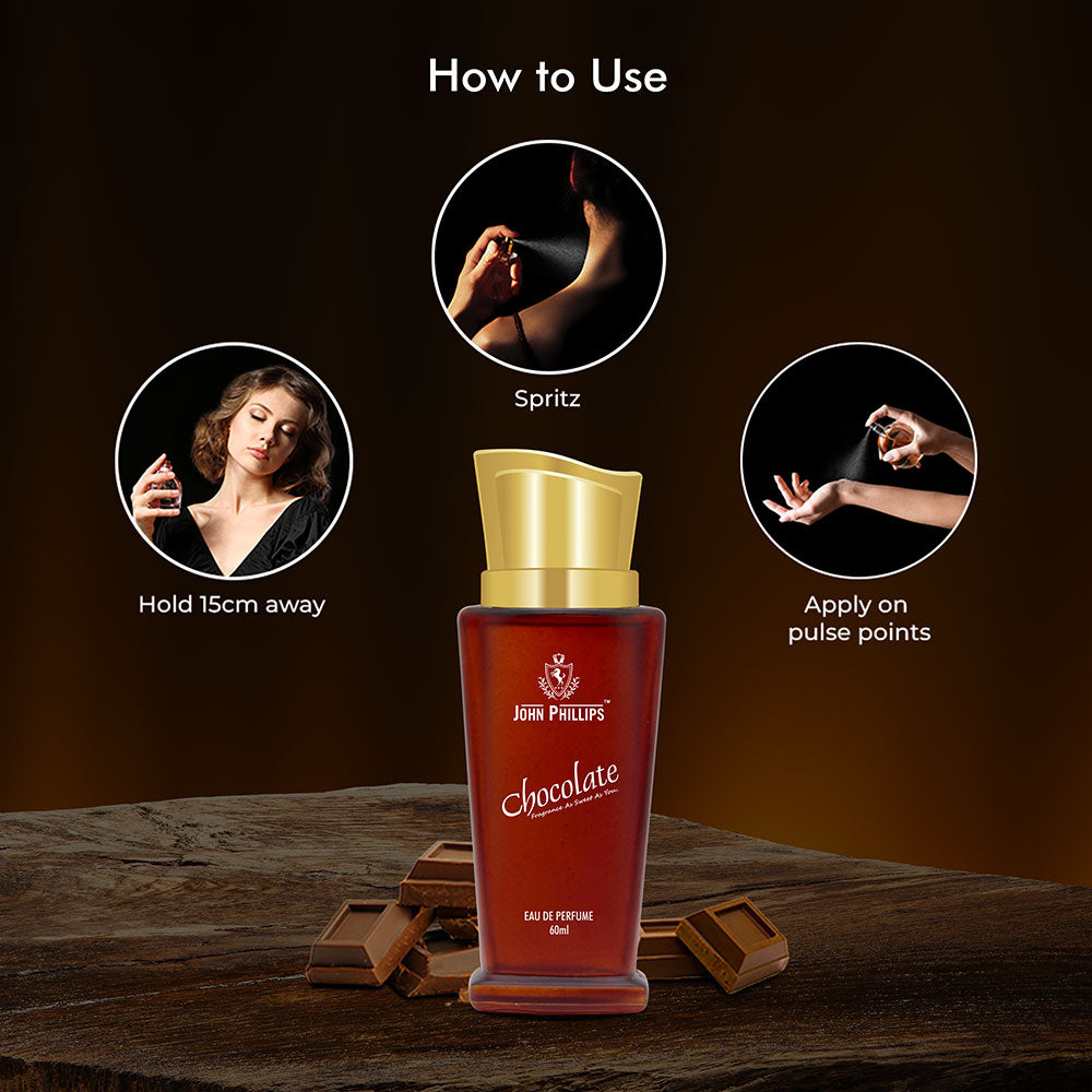 John Phillips Chocolate Eau De Perfume 60ml 2 Fl.oz. Skin Friendly & Long Lasting Perfume | Unisex Fragrance For Morning , Party & Date