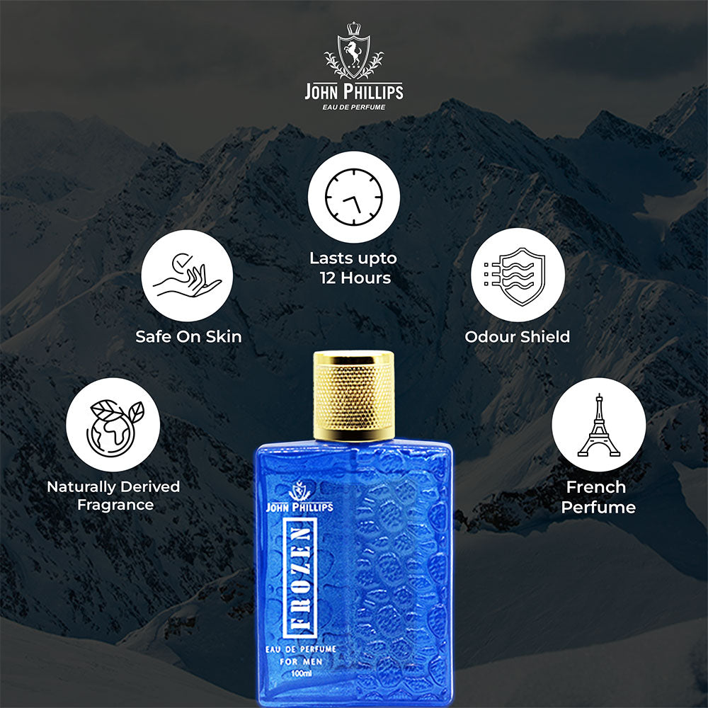John Phillips  Frozen Eau De Perfume 100ml 3.4 Fl.oz. Skin Friendly & Long Lasting Perfume | Men Aquatic Fresh Fragrance For All Occasions
