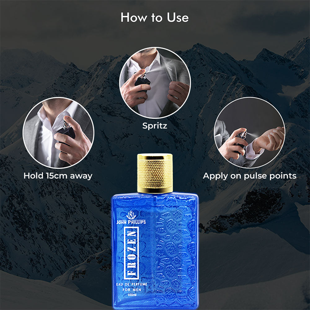 John Phillips  Frozen Eau De Perfume 100ml 3.4 Fl.oz. Skin Friendly & Long Lasting Perfume | Men Aquatic Fresh Fragrance For All Occasions