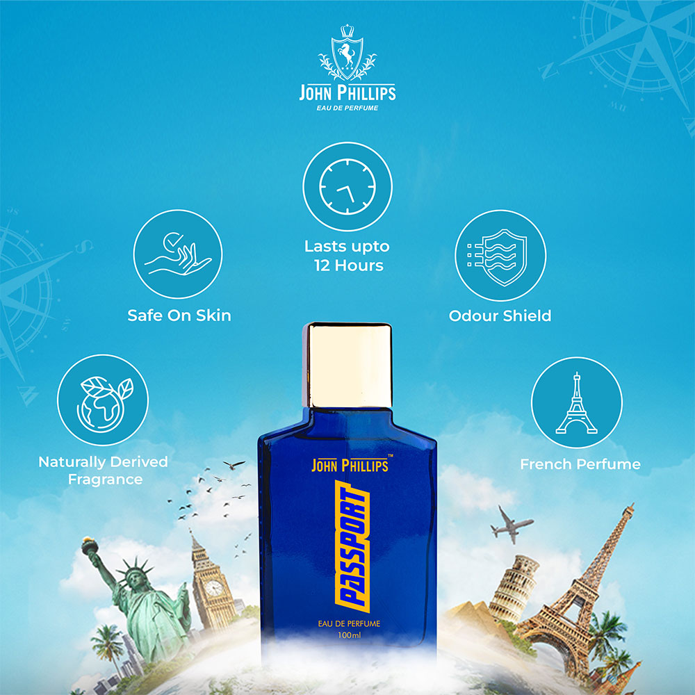 John Phillips Men Passport Eau De Perfume 100ml 3.4 Fl.oz. Skin Friendly & Long Lasting Perfume | Men Oriental Fragrance