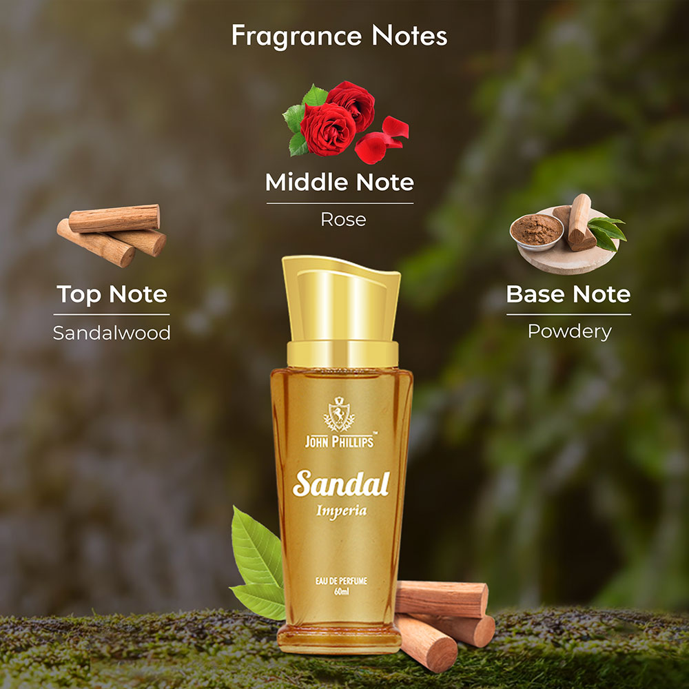 John Phillips Sandal Imperia Eau De Perfume 60ml 2 Fl.oz. Skin Friendly & Long Lasting Perfume | Unisex Chandan Fragrance For Morning & Travel