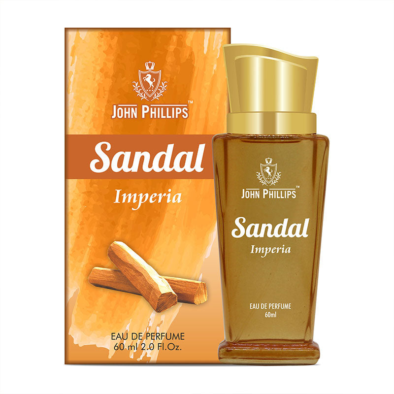 John Phillips Sandal Imperia Eau De Perfume 60ml 2 Fl.oz. Skin Friendly & Long Lasting Perfume | Unisex Chandan Fragrance For Morning & Travel
