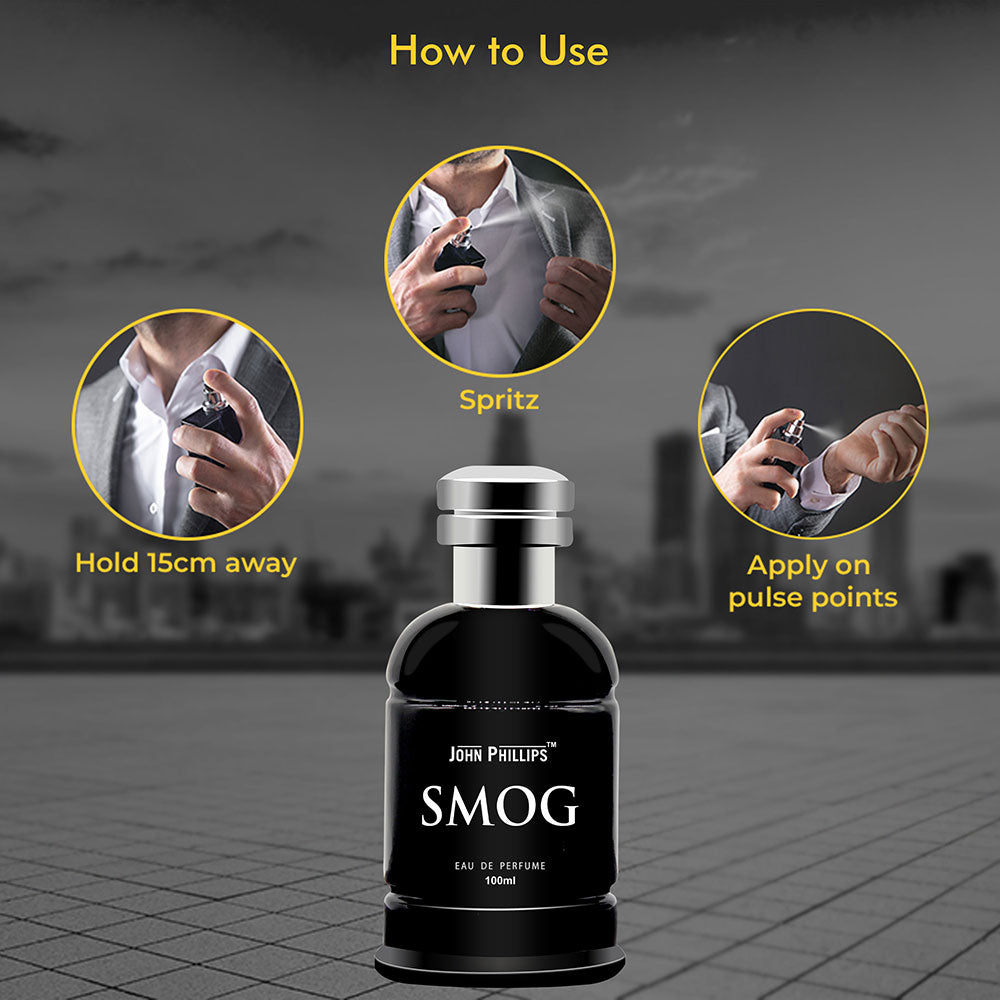 John Phillips Smog Eau De Perfume 100ml 3.4 Fl.oz. Skin Friendly & Long Lasting Aromatic Citrus Perfume | Men Fragrance For Day & Night Use