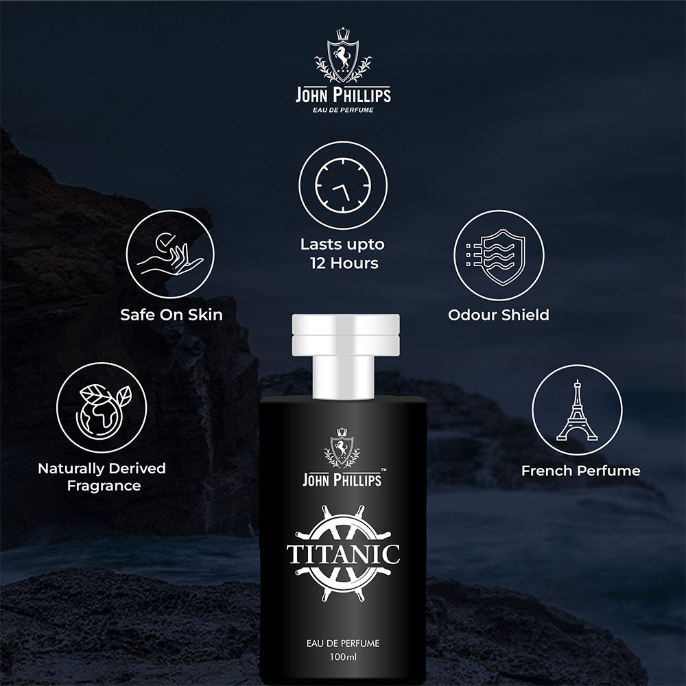 John Phillips Titanic Daily Casual Wear & Party Wear Eau De French Perfume 100ml 3.4 Fl.oz. | Skin Friendly & Long Lasting Perfume