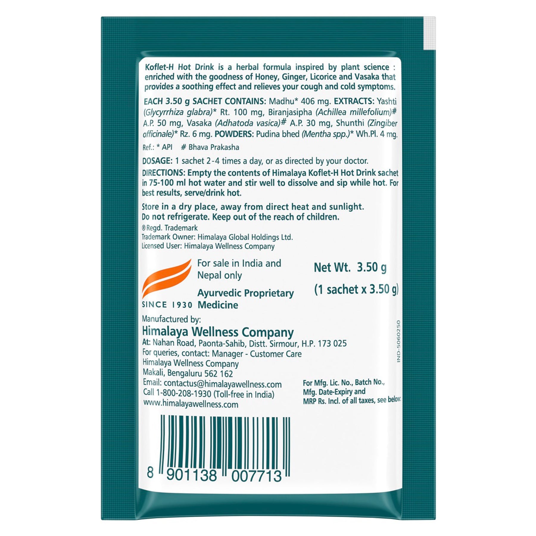 Himalaya Koflet-H Hot Drink Sachet, Ginger, Contains Clinically Tested Herbs For Natural Wellness | 10 Sachets