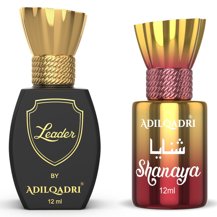 ADILQADRI LEADER & SHANAYA ATTAR | SPICY & FRENCH SCENT | UNISEX NON-ALCOHOLIC ROLL-ON | LONG LASTING ATTAR - 12 ML 0.4 FL.OZ. EACH X2