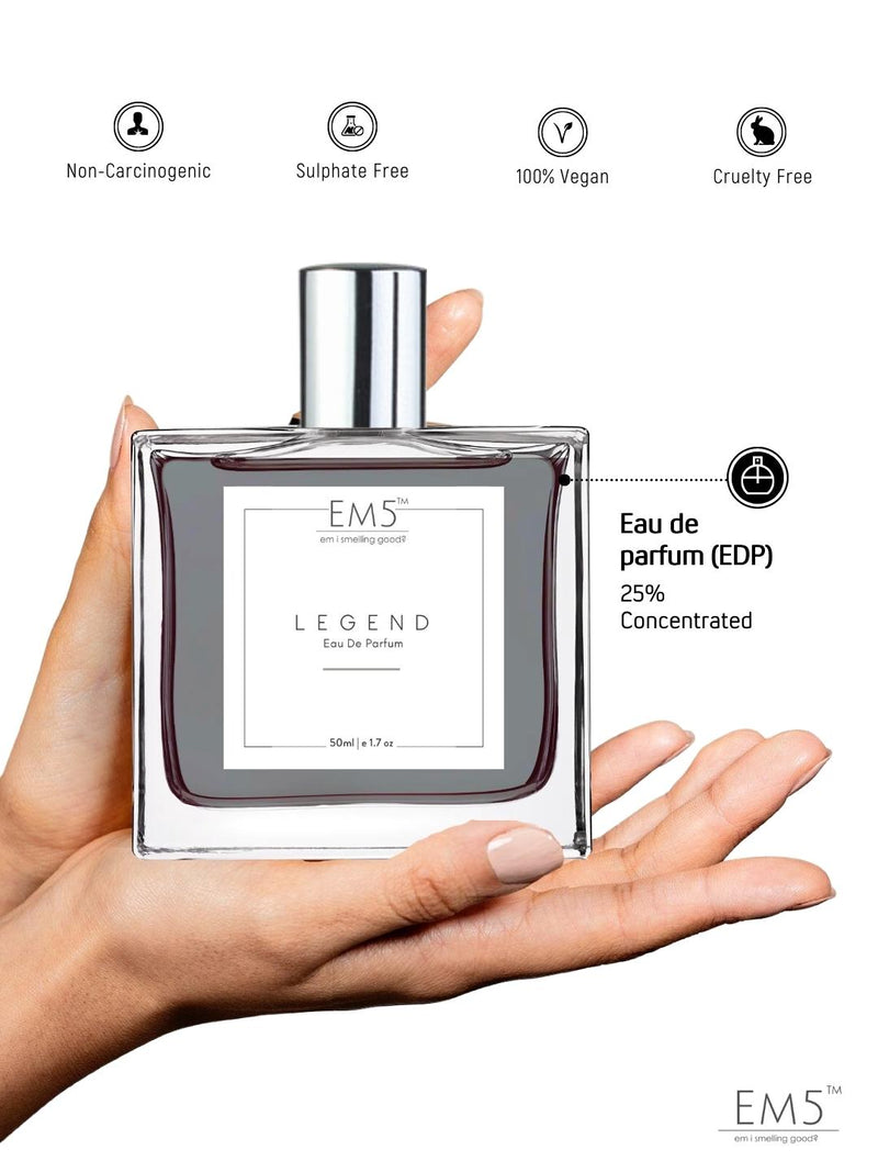 EM5 Legend Unisex EDP Perfume 50 Ml 1.7 Fl.oz. | Strong And Long Lasting | Aromatic Warm Spicy | Luxury Gift For Men / Women