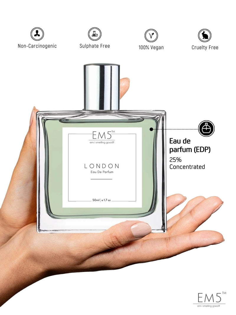 EM5 London Unisex Eau De Parfum 50 Ml 1.7 Fl.oz. | Strong & Long Lasting | Amber Warm Spicy Aromatic | Luxury Gift For Men & Women