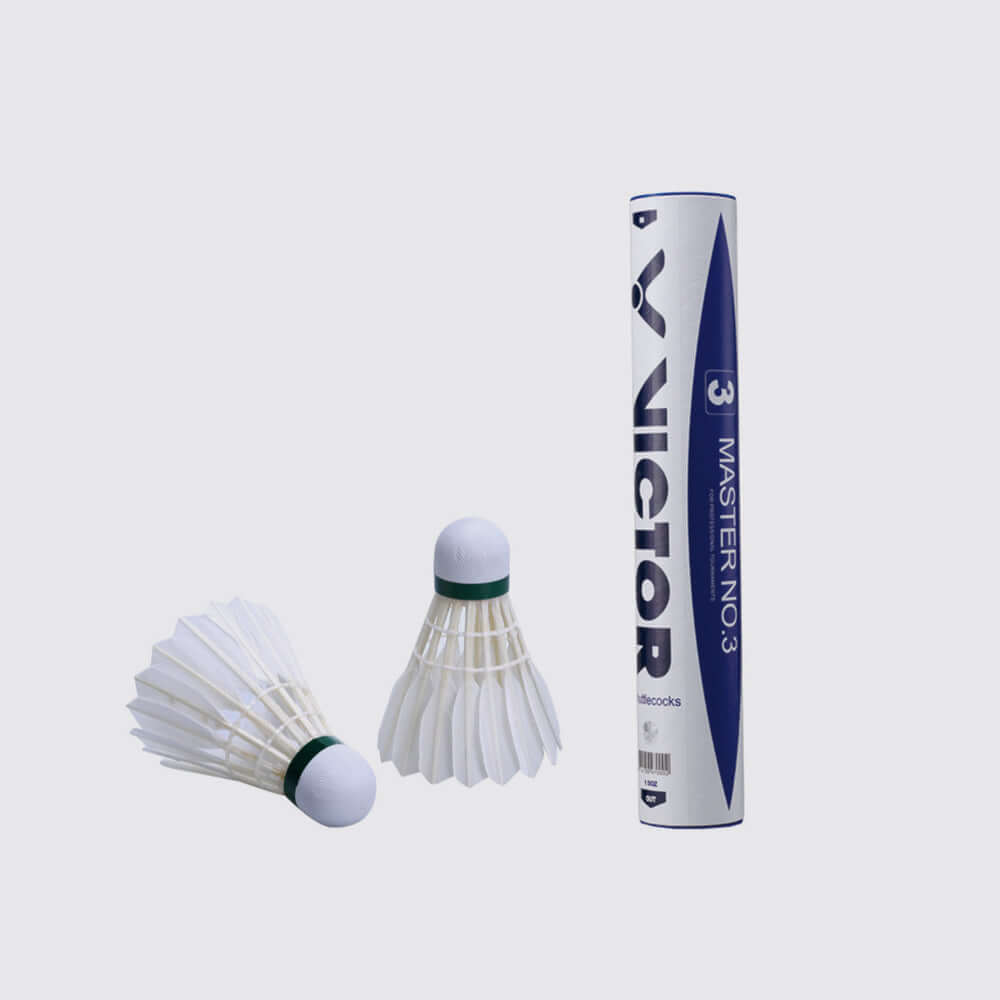 Victor Master No 3 Badminton Feather Shuttlecock , Head Material - Composite Cork | White , Pack Of 12