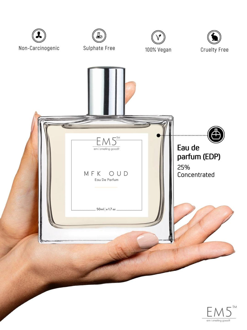 EM5 Mfk Oud Unisex Eau De Parfum 50 Ml 1.7 Fl.oz. | Strong And Long Lasting | Warm Spicy Oud Aromatic | Luxury Gift For Men & Women