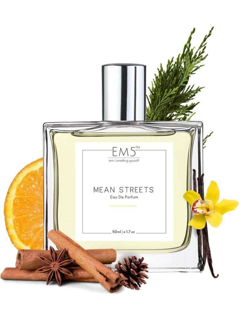 EM5 Mean Streets EDP Perfume For Men 50 Ml 1.7 Fl.oz. | Strong & Long Lasting | Warm Spicy Citrus Woody | Luxury Gift For Men