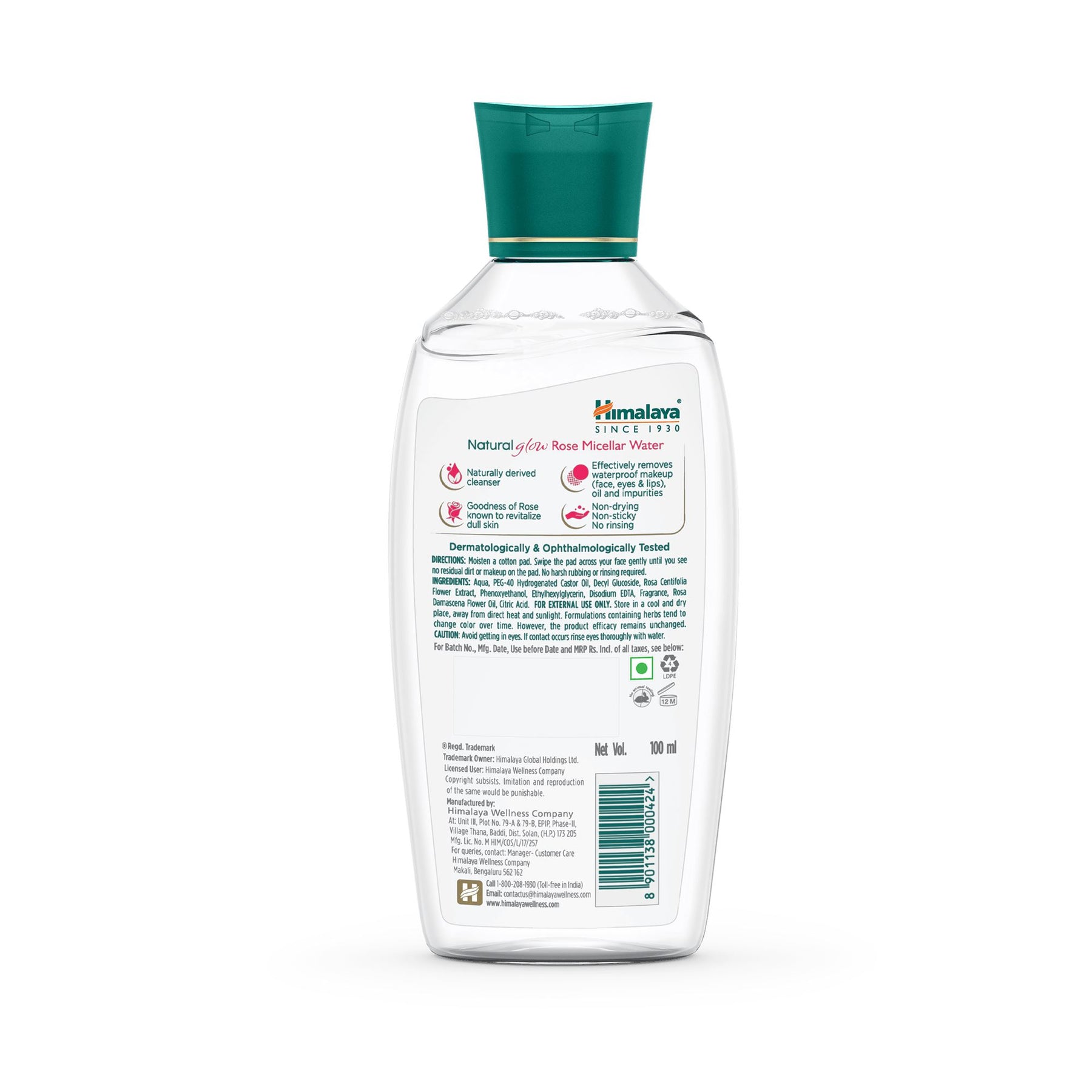 Himalaya Natural Glow Rose Micellar Water, Cleanses For Radiant Skin & Removes Waterproof Makeup | 100ml
