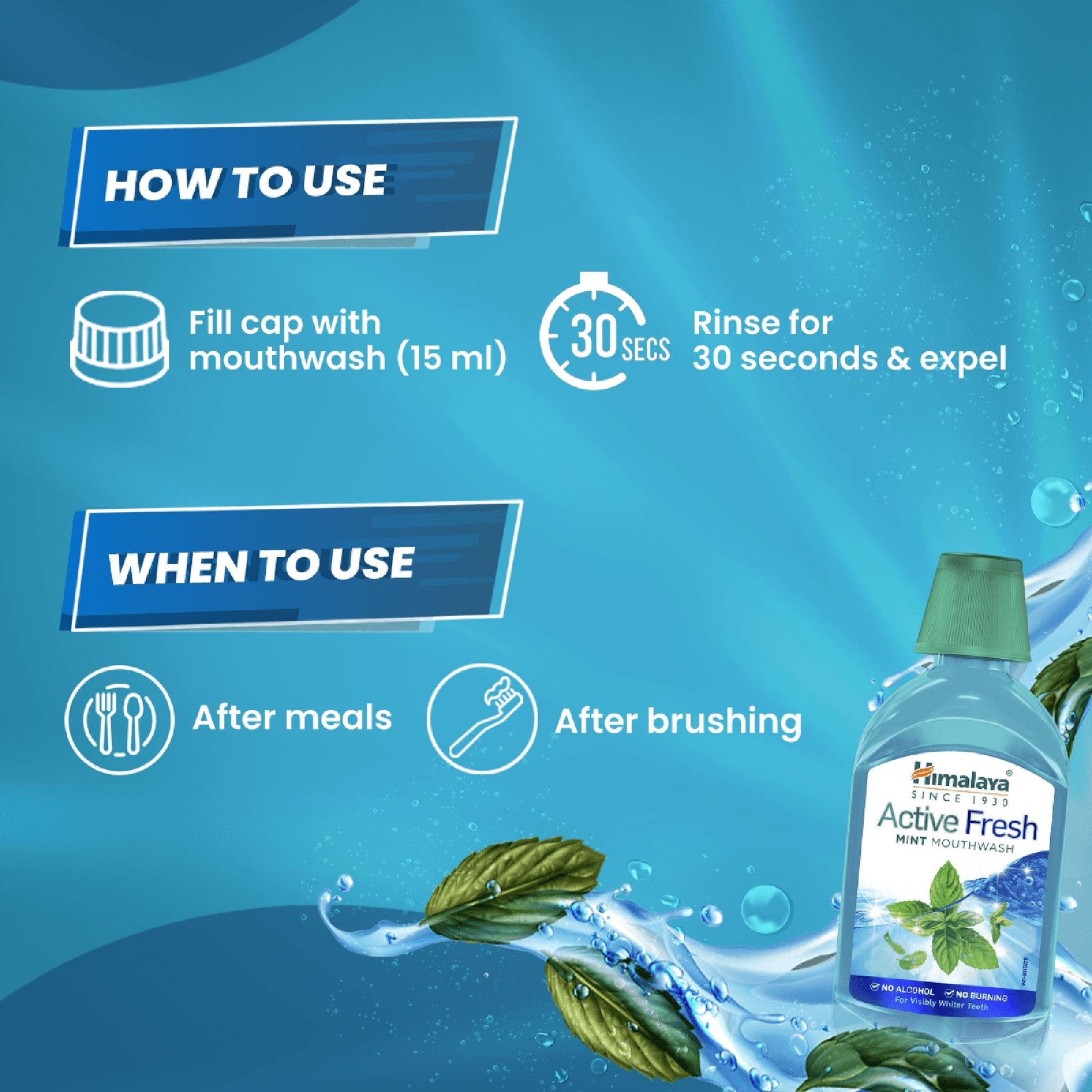 Himalaya Active Fresh Mint Mouthwash, Mint Freshness And Long-Lasting Fresh Breath | 215ml
