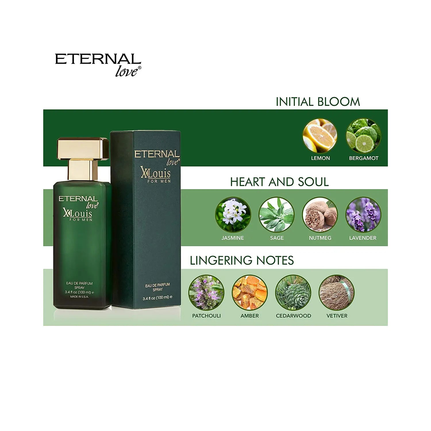Eternal Love Xlouis For Men Eau De Parfum Spray 100ml 3.4 Fl.oz. Long Lasting