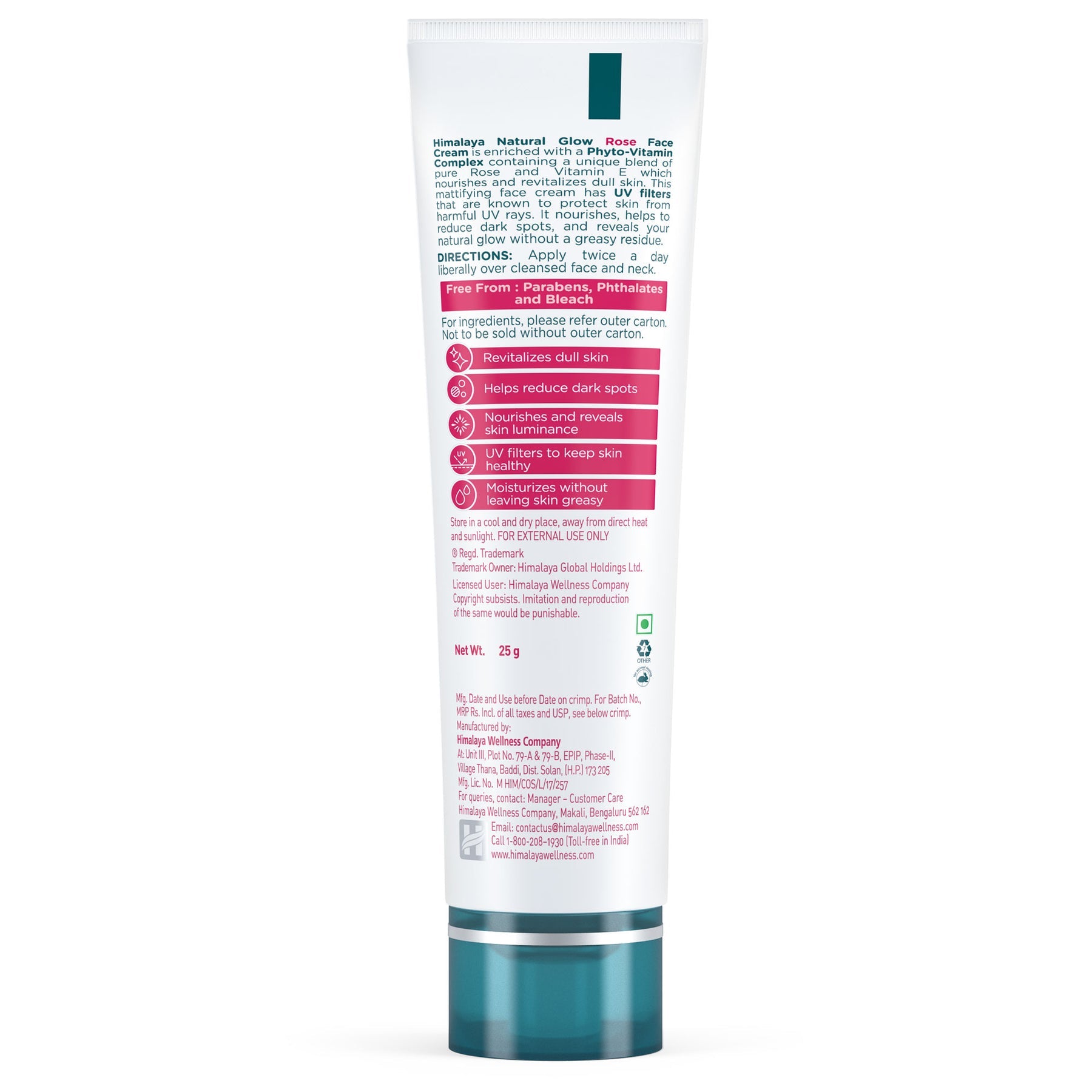 Himalaya Natural Glow Rose Face Cream, Nourishes &  Revitalizes Dull Skin | 25gm