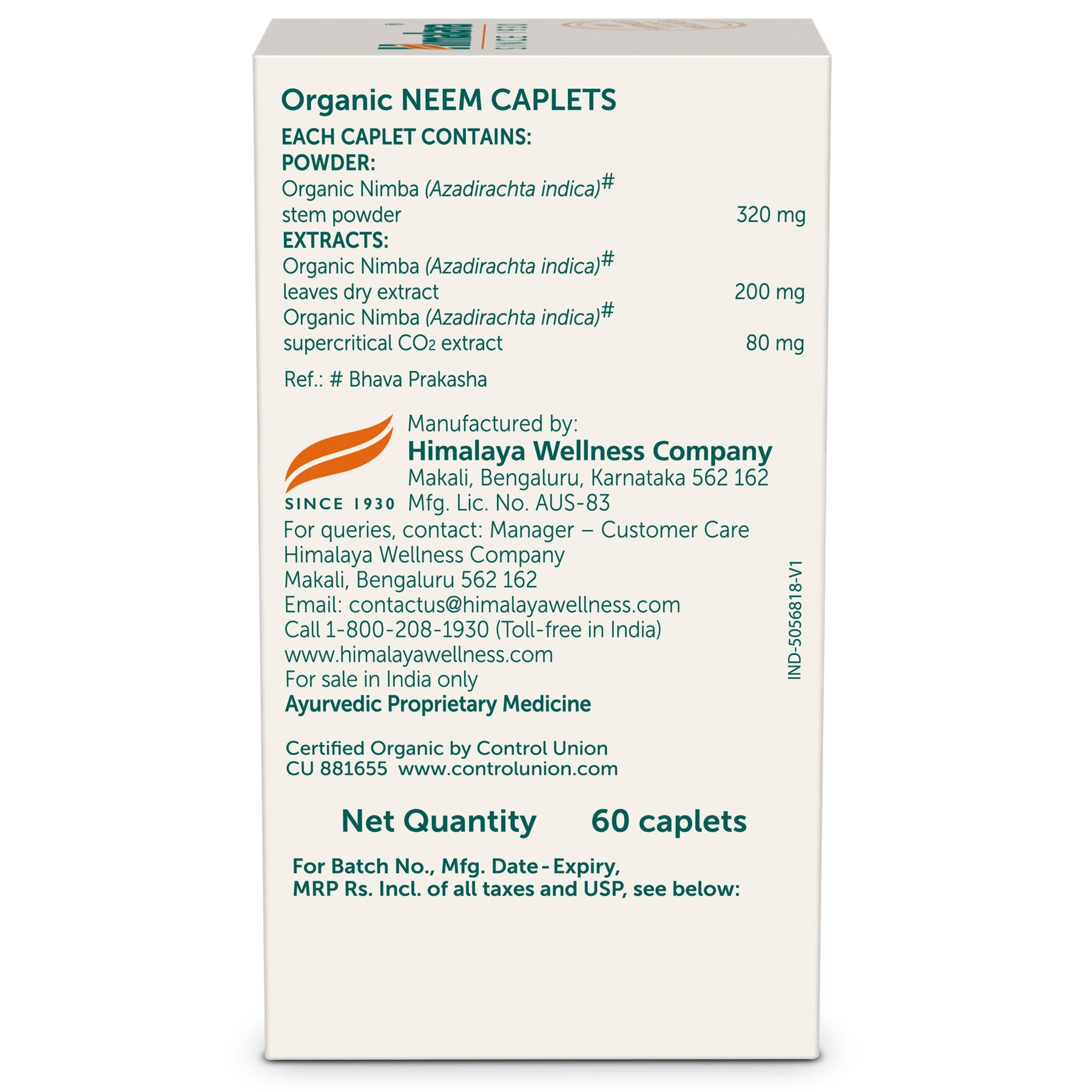 Himalaya Organic Neem Tablets - Skin Wellness, Controls Acne & Helps Fight Acne | 60 Tablets