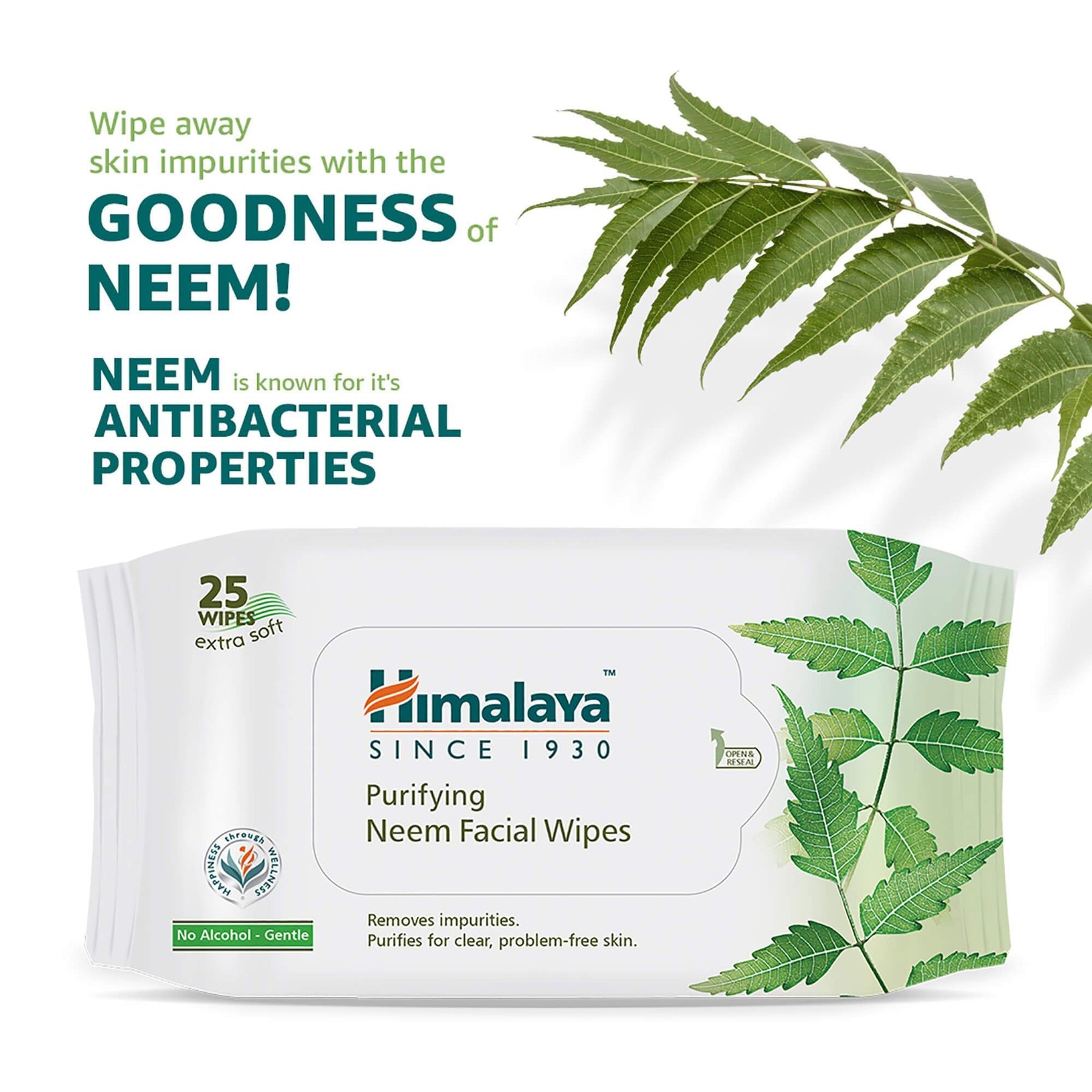 Himalaya Purifying Neem Facial Wipes, Soft And Non-Alcoholic With A Gentle Formulation | 25 Wipes