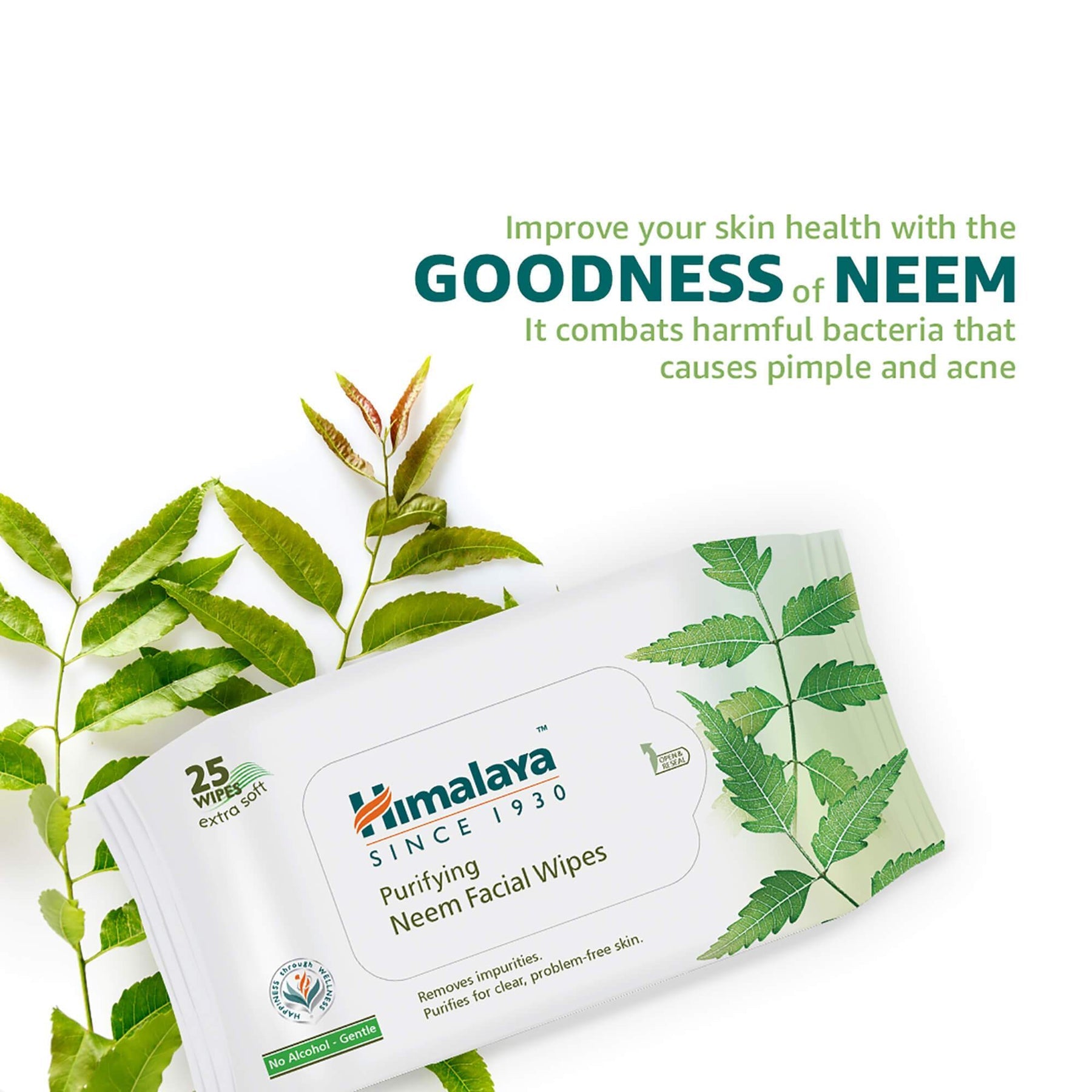 Himalaya Purifying Neem Facial Wipes, Soft And Non-Alcoholic With A Gentle Formulation | 25 Wipes