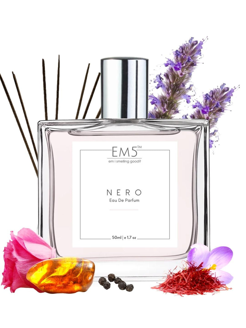 EM5 Nero Unisex Eau De Parfum 50 Ml 1.7 Fl.oz. | Strong & Long Lasting | Spicy Rose Woody | Luxury Gift For Men & Women