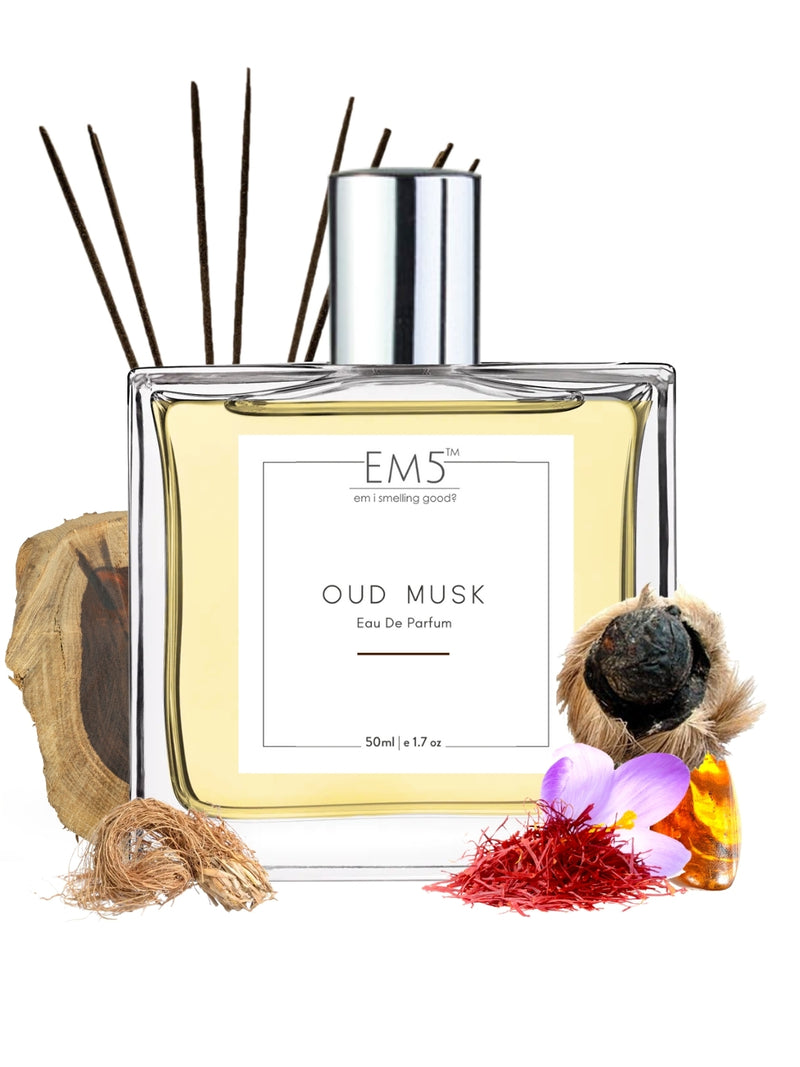 EM5 Oud Musk Unisex Perfume 1.7 Fl.oz. | Woody Oud Warm Spicy | Eau De Parfum Spray For Men & Women | Strong & Long Lasting Edp | Luxury Gift For Him / Her