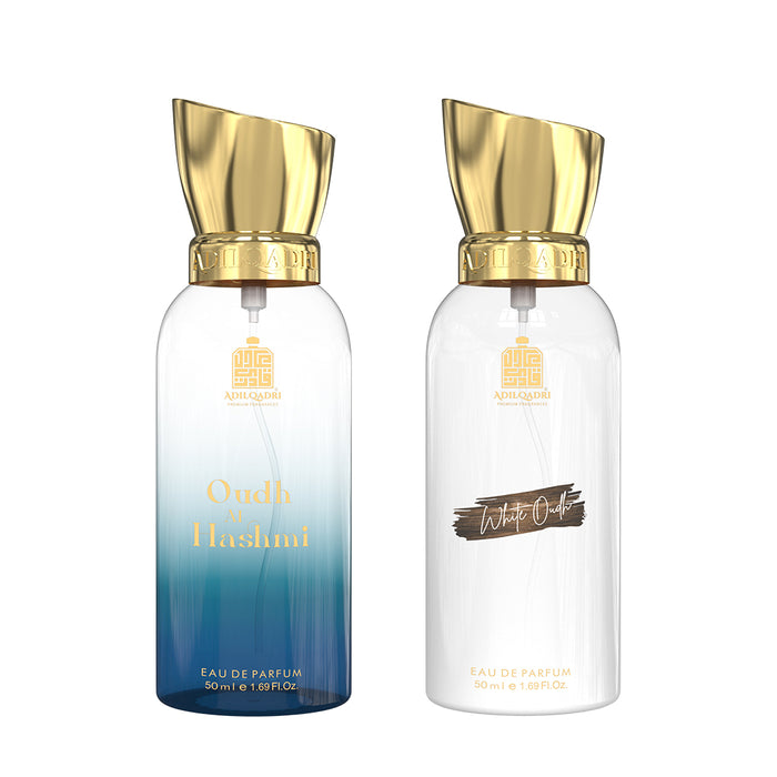 ADILQADRI WHITE OUDH & OUDH AL HASHMI ATTAR COMBO | STRONG MASCULINE & SWEET ARABIC SCENT | LONG LASTING ALCOHOL-FREE ROLL-ON ATTAR FOR MEN & WOMEN | 50ML 1.6 FL.OZ. EACH X2