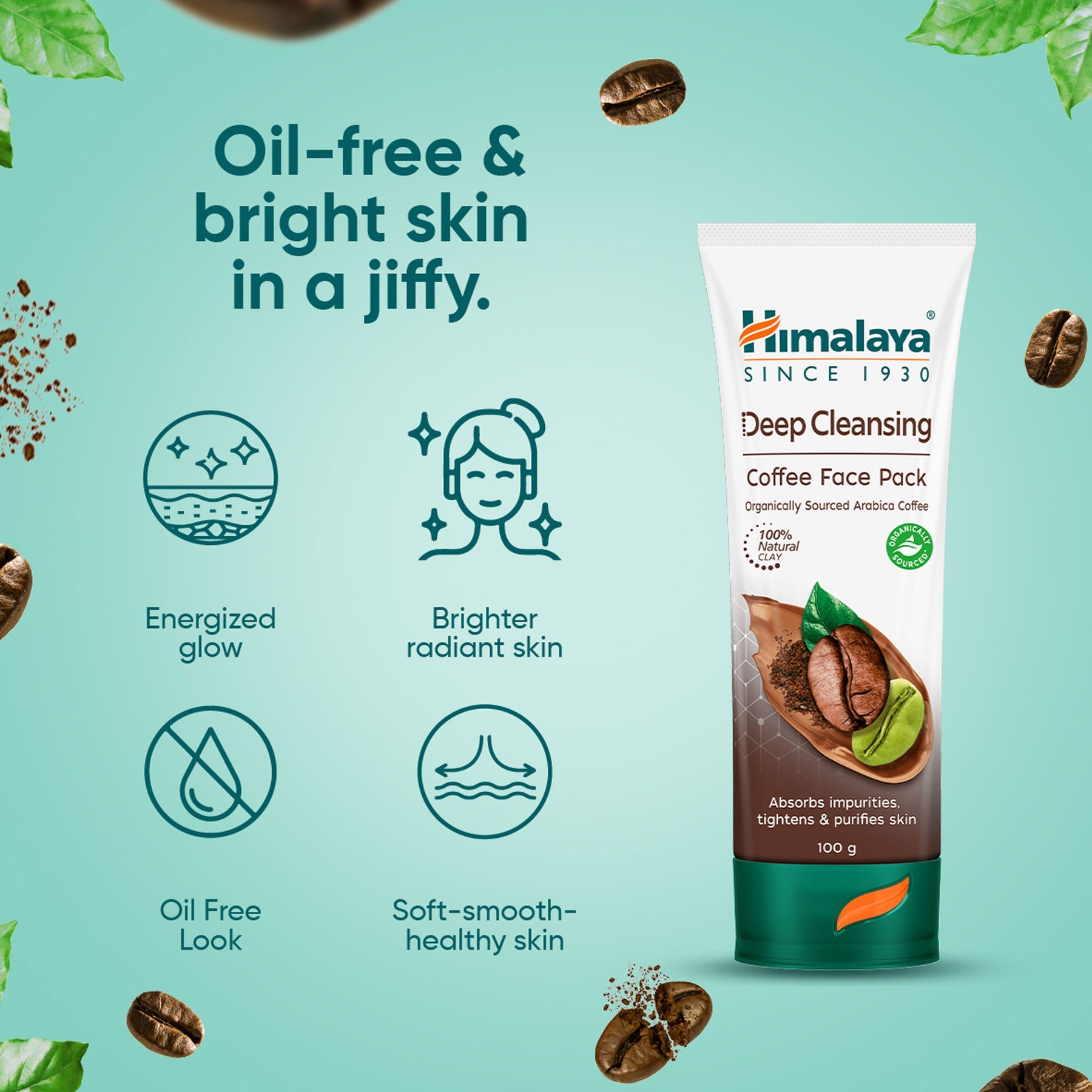 Himalaya Deep Cleansing Coffee Face Pack, Reduce Excess Oil, Reveal Deeply Cleansed & Radiant-Looking Skin | 100gm