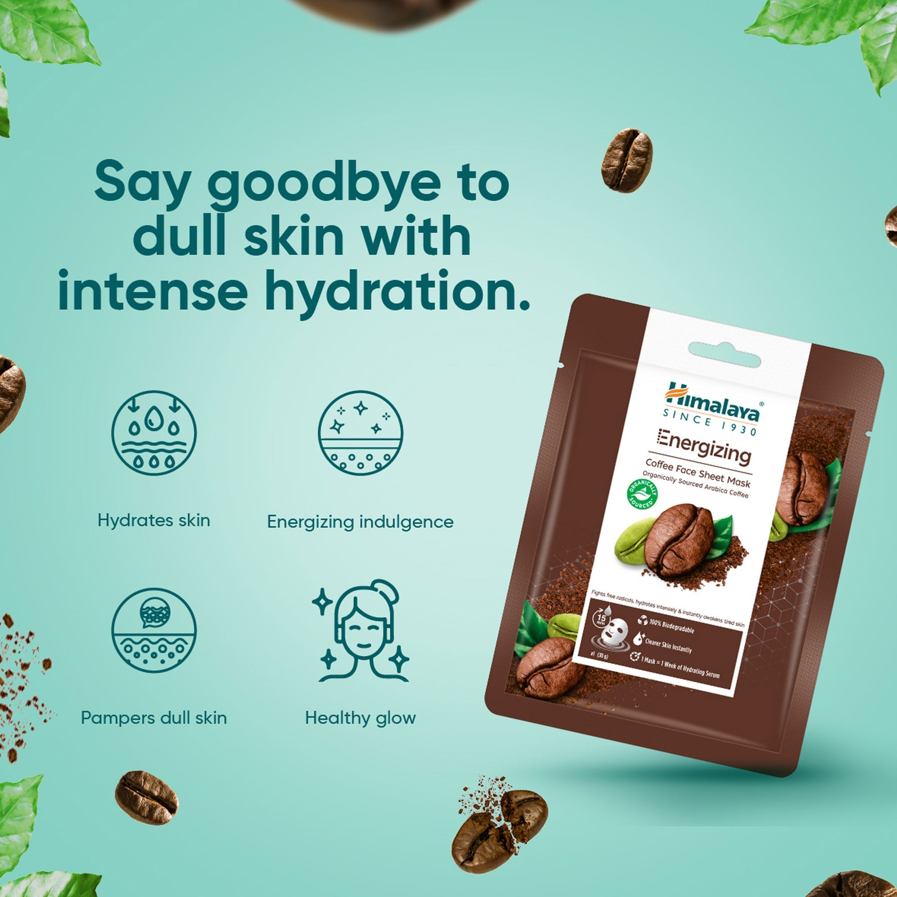 Himalaya Energizing Coffee Sheet Mask, Energize Your Skin With Coffee Boost | 30gm