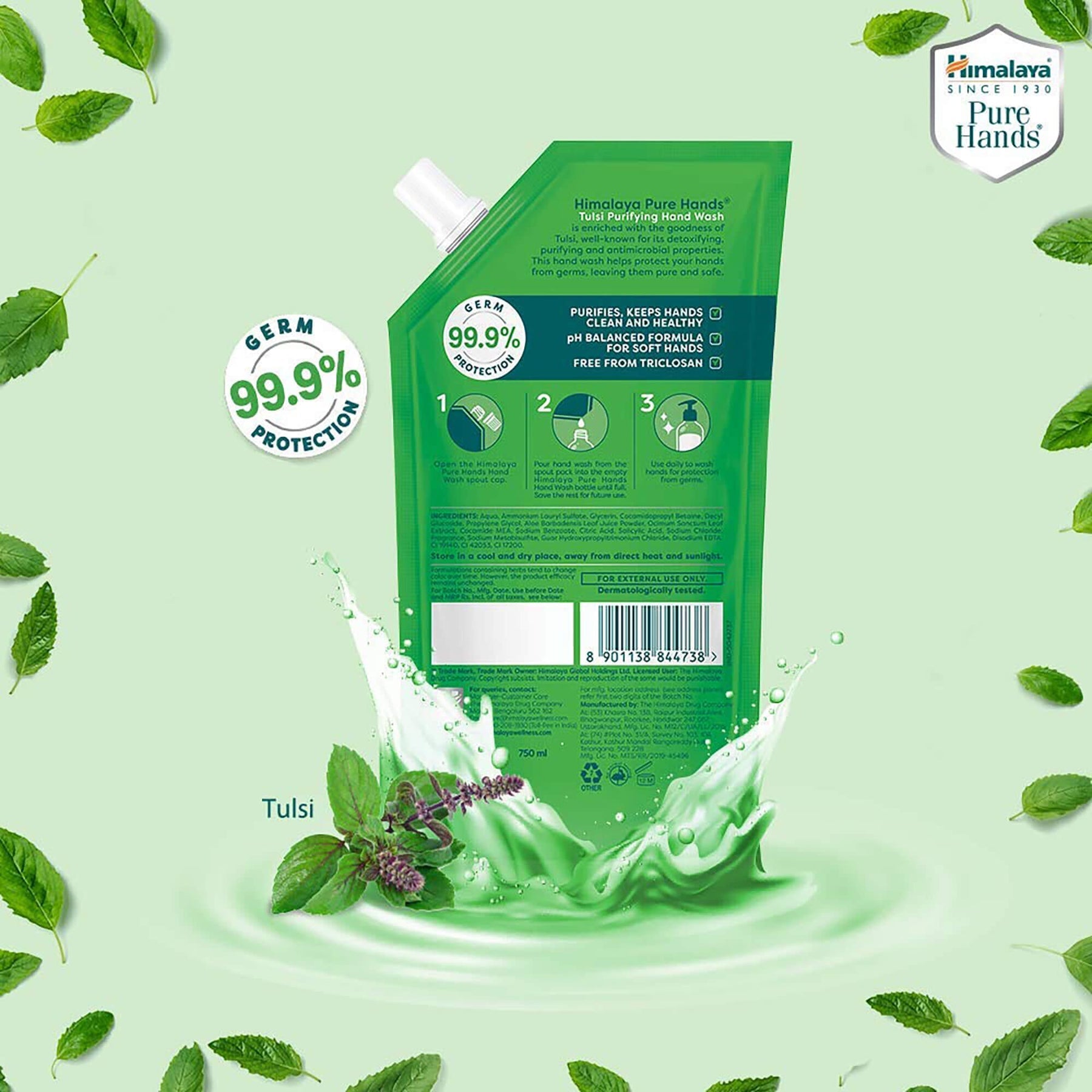 Himalaya Pure Hands Tulsi Purifying Hand Wash - 750ml (Pack Of 2)
