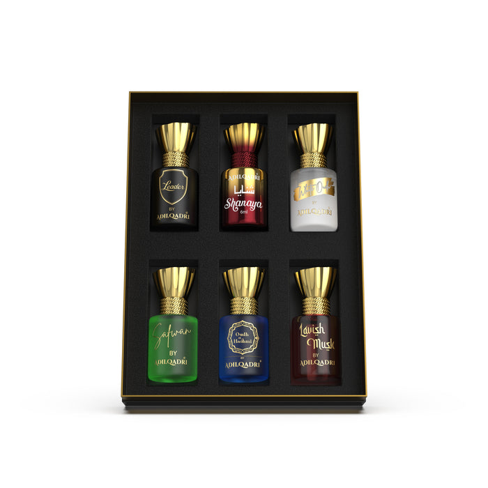 ADILQADRI ASSORTED LUXURY ALCOHOL FREE LONG LASTING ROLL-ON ATTAR PERFUME GIFT SET FOR UNISEX 6ML 0.2 FL.OZ EACH X6