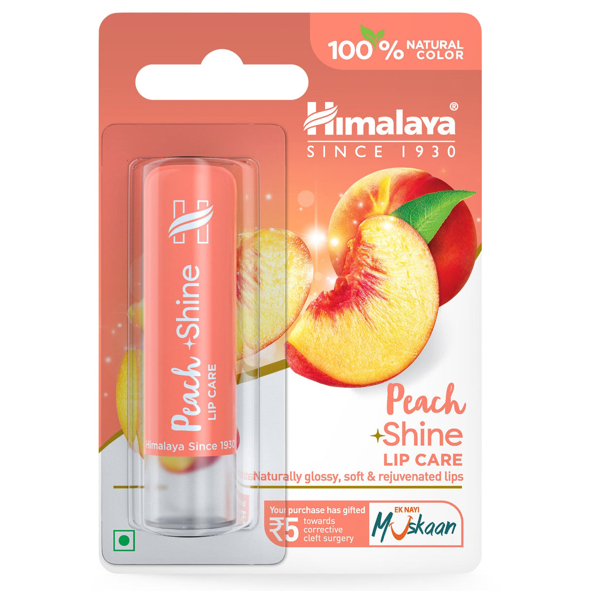 Himalaya Peach Shine Lip Care, Naturally Glossy, Soft & Rejuvenated Lips | 4.5gm