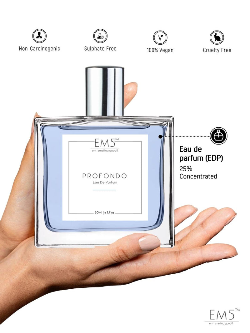 EM5 Profondo EDP Perfume For Men 50 Ml 1.7 Fl.oz. | Strong And Long Lasting | Aromatic Marine Citrus | Luxury Gift For Men