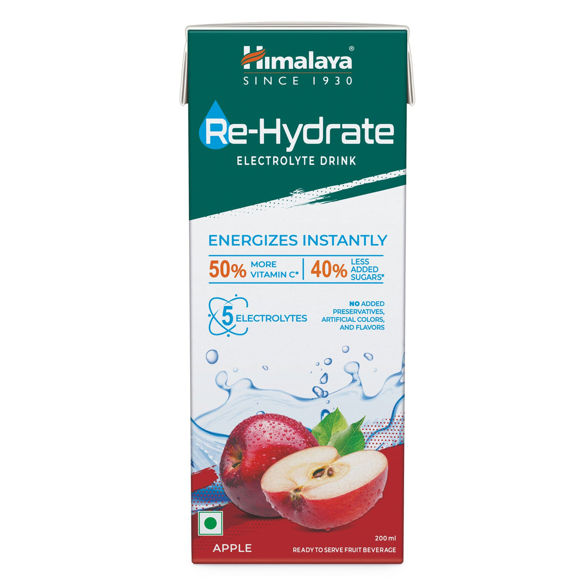 Himalaya Re-Hydrate Electrolyte Drink, For Instant Hydration & Energy | Apple Flavour, 200ml