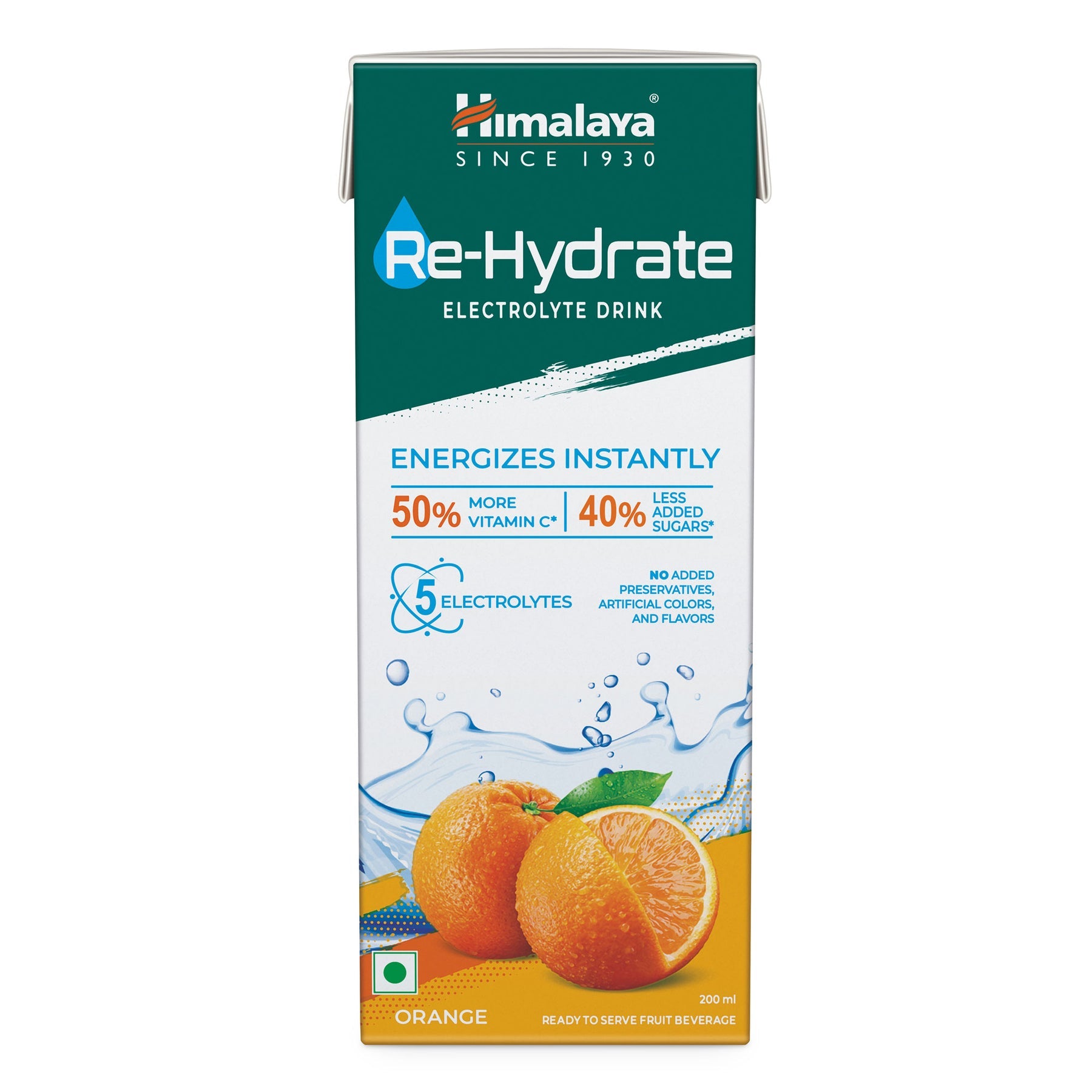 Himalaya Re-Hydrate Electrolyte Drink, For Instant Hydration & Energy | Orange Flavour, 200ml