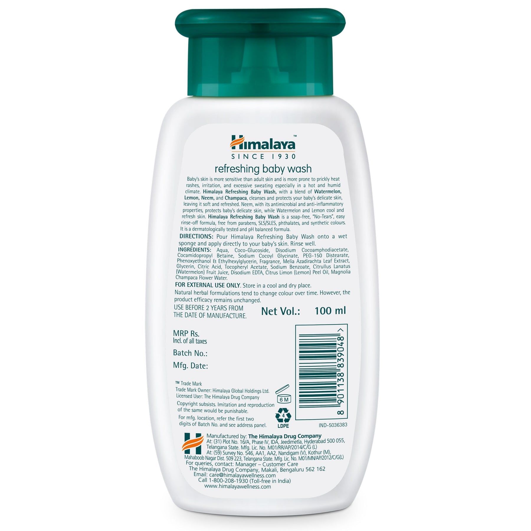 Himalaya Refreshing Baby Wash, Cleanses & Refreshes Baby's Delicate Skin | 100ml