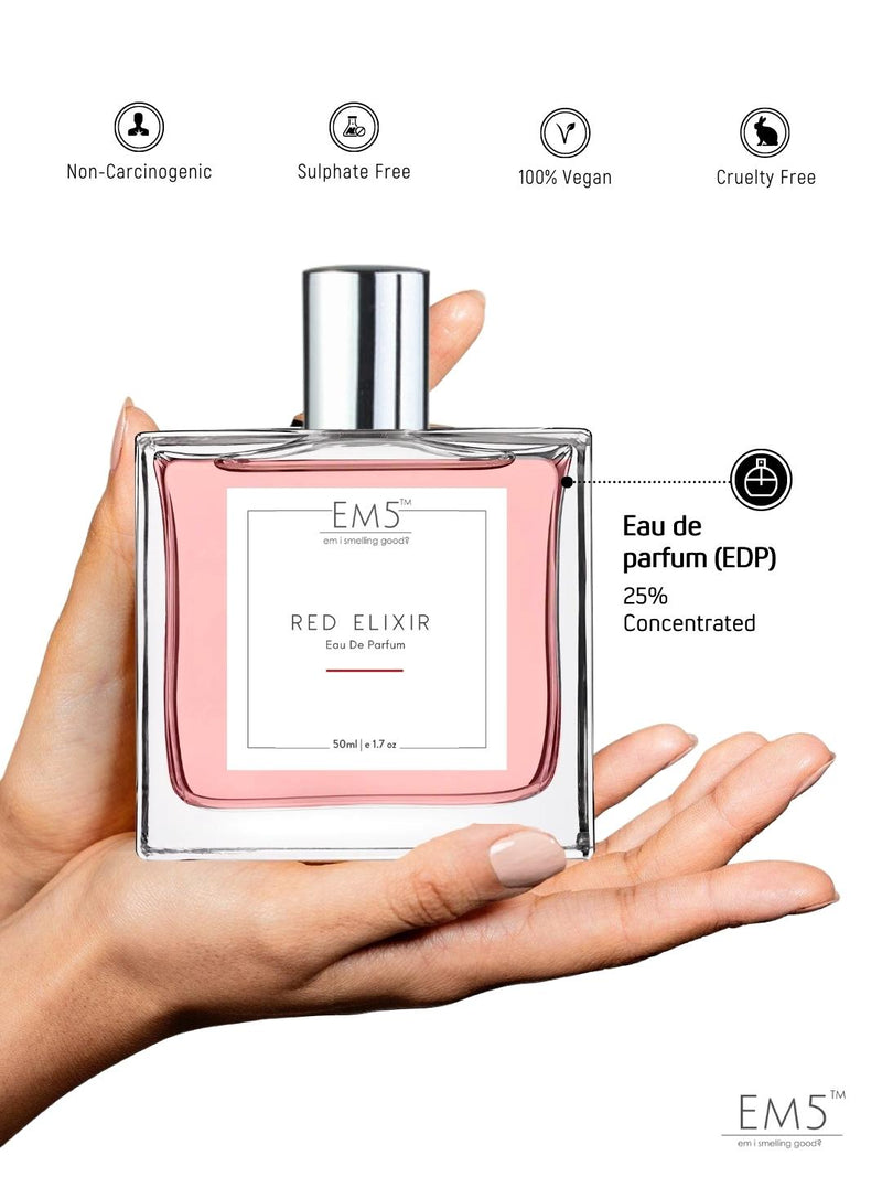 EM5 Red Elixir EDP Perfume For Women 50 Ml 1.7 Fl.oz. | Strong And Long Lasting | Sweet Vanilla Fruity | Luxury Gift For Women