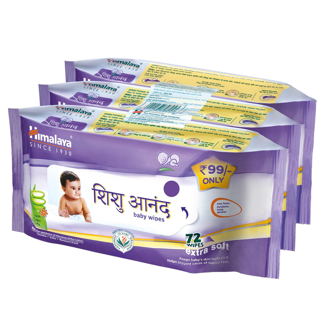 Himalaya Shishu Anand Baby Wipes, Keeps Baby's Skin Hydrated | 72 Wipes (Pack Of 2)
