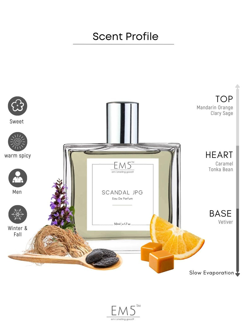 EM5 Scandal Jpg Perfume For Men | 50 Ml 1.7 Fl.oz. | Eau De Parfum | Strong And Long Lasting Spray | Citrus Aromatic Fresh Spicy | Luxury Gift For Him