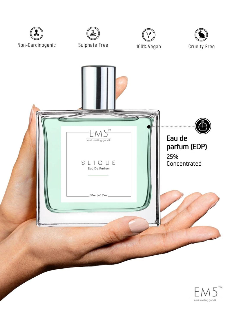 EM5 Slique Eau De Parfum For Women 50 Ml 1.7 Fl.oz. | Strong & Long Lasting | Fruity Amber Earthy | Luxury Gift For Women