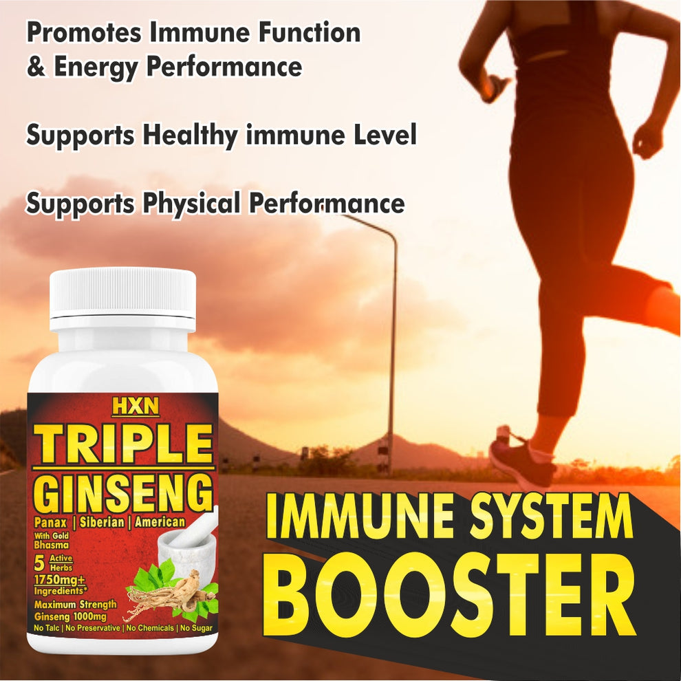 Hxn Ginseng Tablets For Men, Triple Strength With Panax Korean Red Ginseng+ As Dietary Supplement, Ginseng Powder Root Extract With Ginkgo Biloba Leaf | 60 Tablets 100gm 0.2lbs