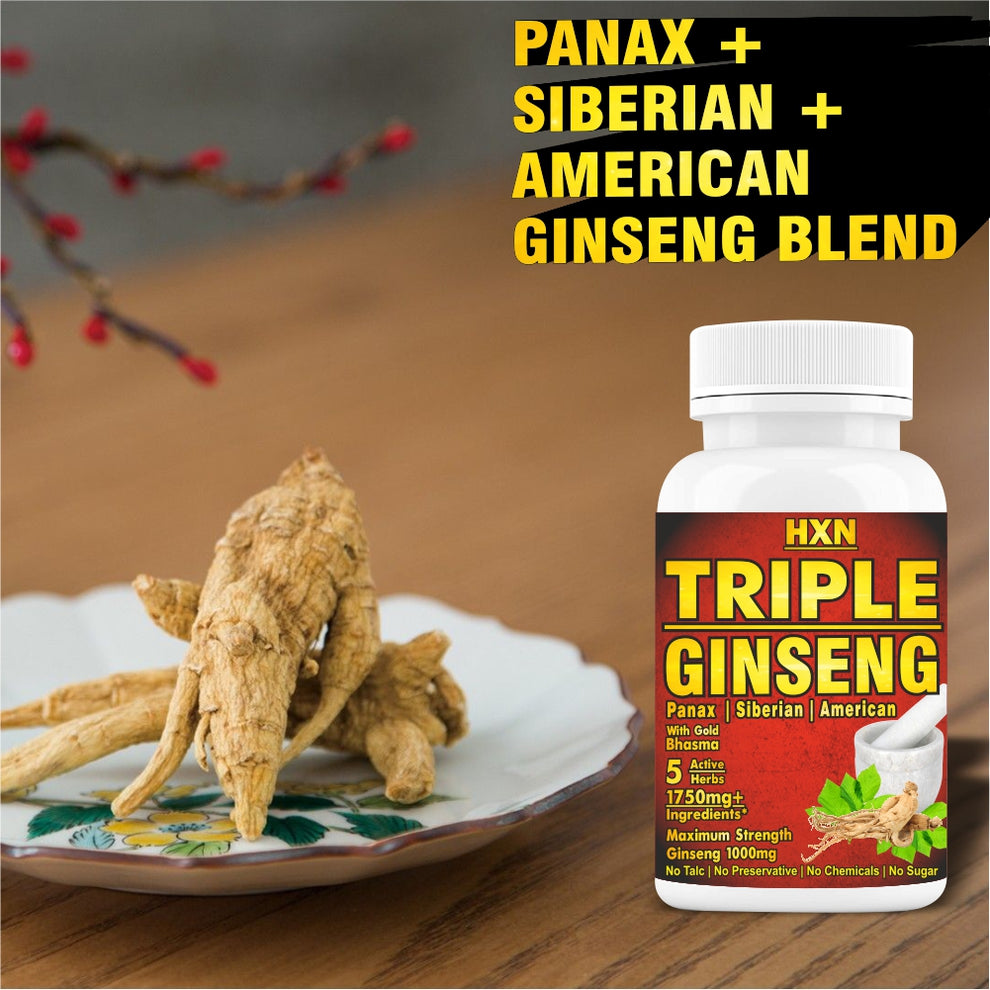 Hxn Ginseng Tablets For Men, Triple Strength With Panax Korean Red Ginseng+ As Dietary Supplement, Ginseng Powder Root Extract With Ginkgo Biloba Leaf | 60 Tablets 100gm 0.2lbs