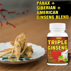 Hxn Ginseng Tablets For Men, Triple Strength With Panax Korean Red Ginseng+ As Dietary Supplement, Ginseng Powder Root Extract With Ginkgo Biloba Leaf | 60 Tablets 100gm 0.2lbs