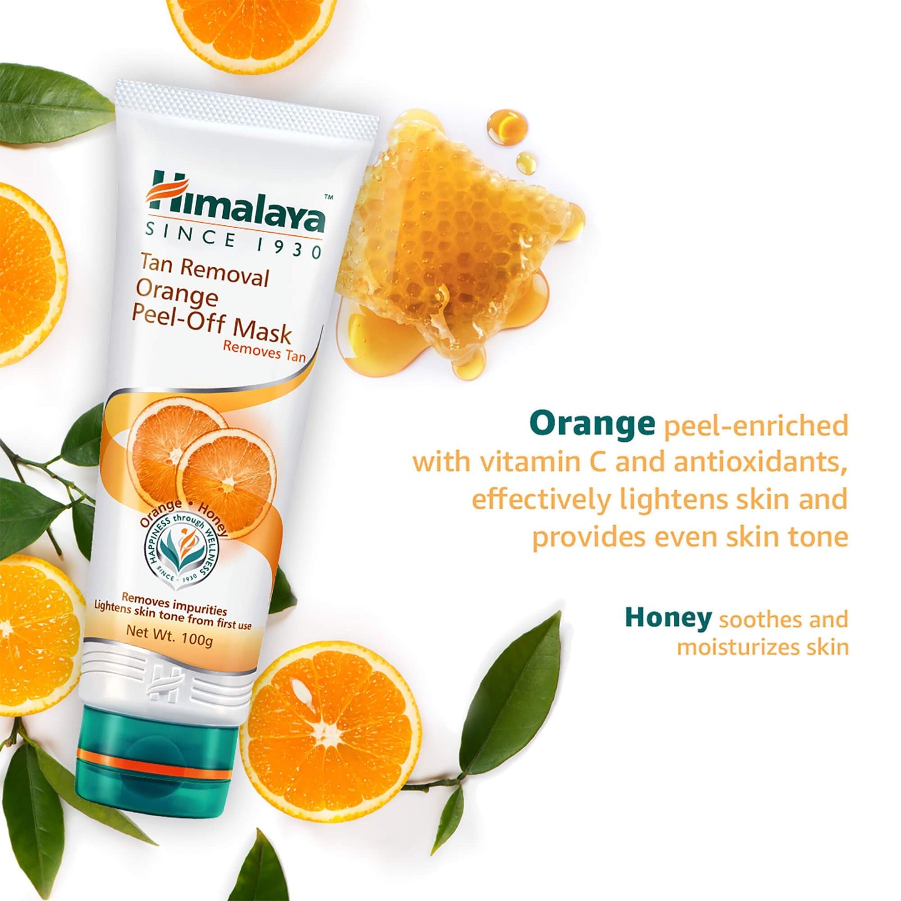 Himalaya Tan Removal Orange Peel-Off Mask, Removes Impurities, Lightens Skin Tone | 100gm