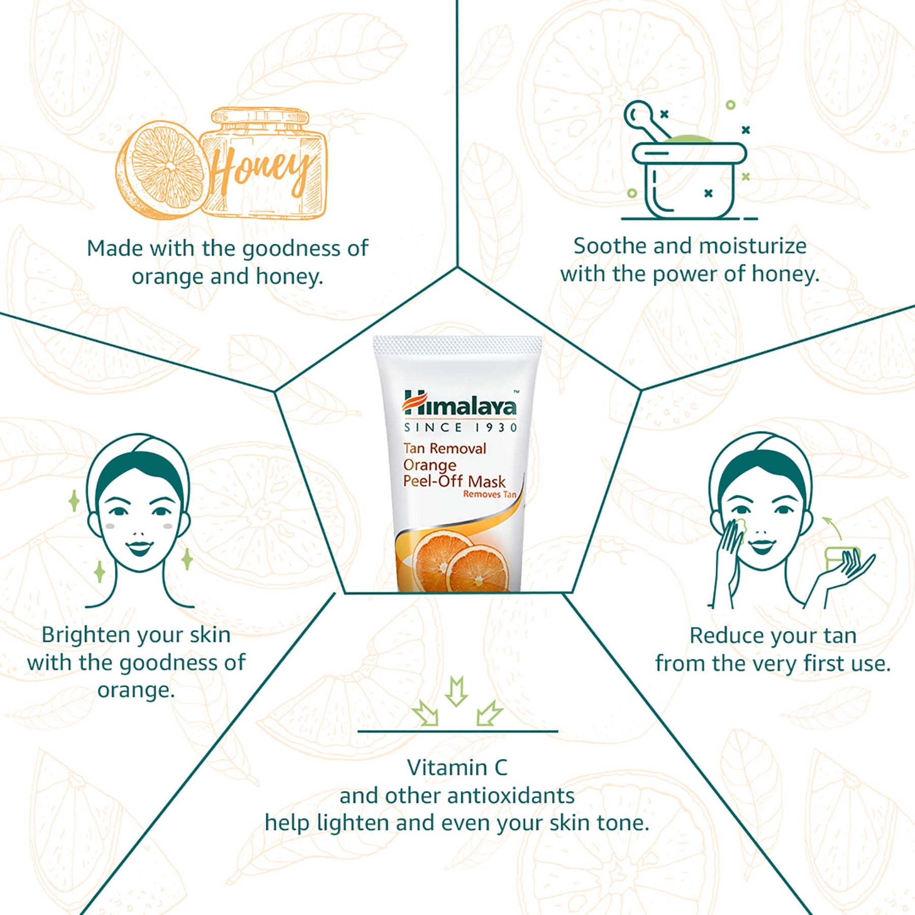 Himalaya Tan Removal Orange Peel-Off Mask, Removes Impurities, Lightens Skin Tone | 100gm
