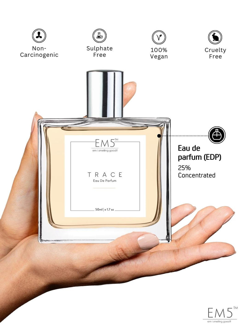 EM5 Trace Unisex Eau De Parfum 50 Ml 1.7 Fl.oz. | Strong & Long Lasting | Leather Animalic Warm Spicy | Luxury Gift For Men & Women